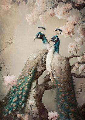 Two peacocks still life