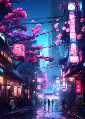 Neon Tokyo Sakura Street