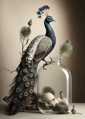 Beige still life peacock