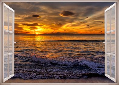 Window view sunset beach