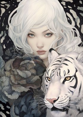 Girl With White Tiger Art