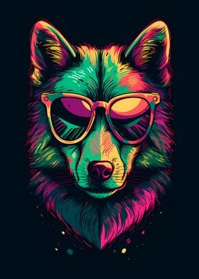 Colorful Wolf With Glasses