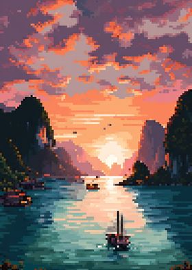 Ha Long Bay pixel art