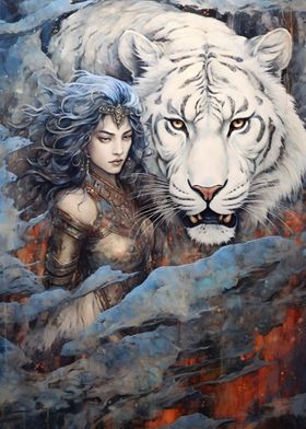 Girl With White Tiger Art