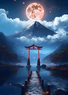 Moonlit Fuji Torii Gate