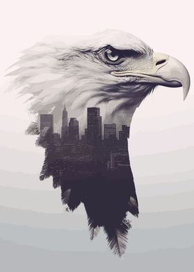eagle and city skyline