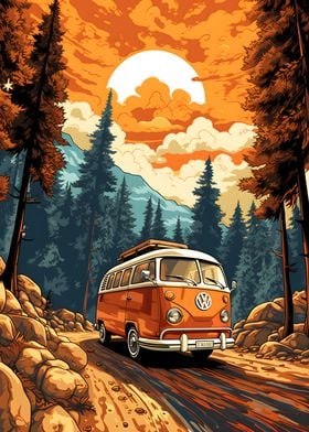 Retro VW Bus Mountain Ride