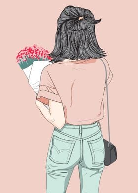 Girl Holding a Flowers