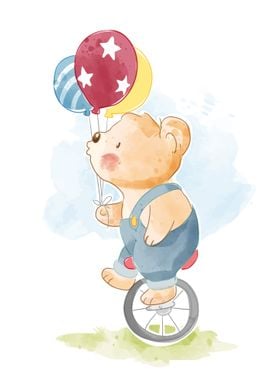 Cute bear riding unicycle