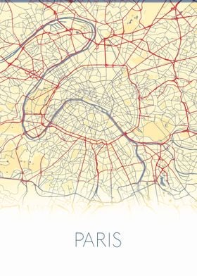 Paris yellow red city map