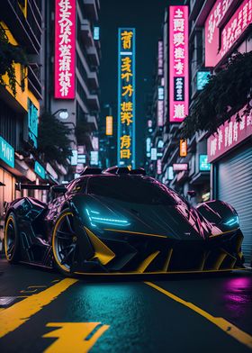 Dark Neon City Sports Car