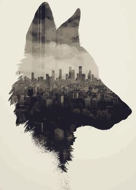 Wolf and Urban cityscape