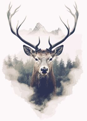 Deer and Forest Mountain