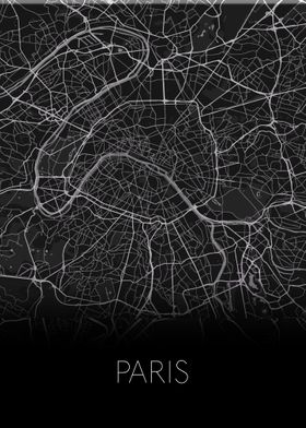 Paris black white city map
