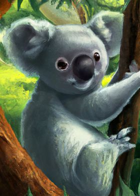 A koala hanging from a tre