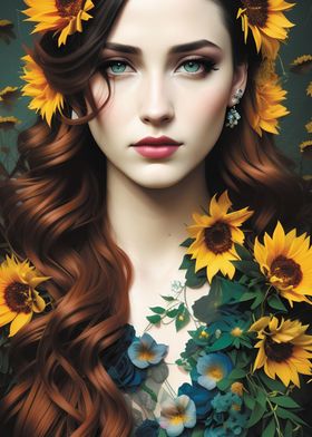 Sunflowers woman portrait