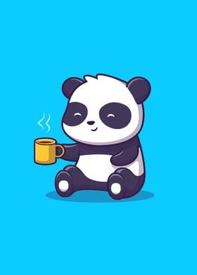 Cute Panda Drink Coffee