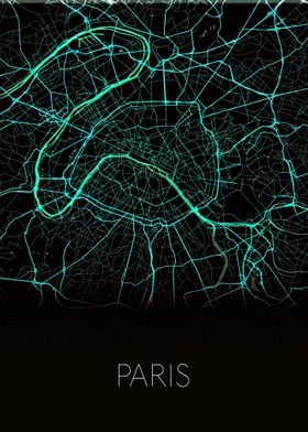 Paris black green city map