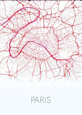 Paris white red city map