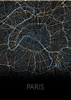 Paris black blue city map