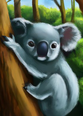 A koala hanging from a tre