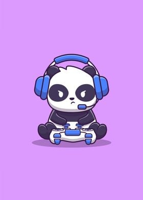 Cute Panda Gaming Cartoon 