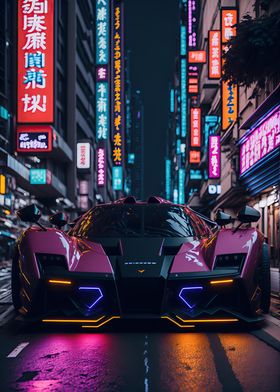 Dark Neon City Sports Car