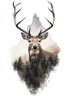 Deer and Forest Mountain