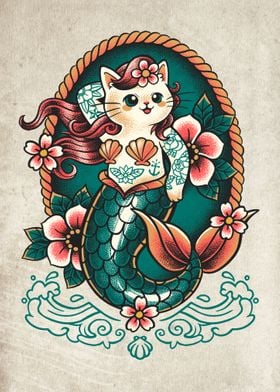 Mermaid cat tattoo