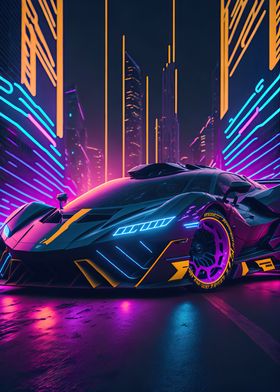 Dark Neon City Sports Car