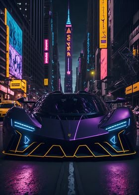 Dark Neon City Sports Car