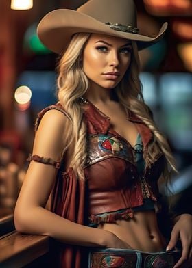 Cowboy girl in a bar