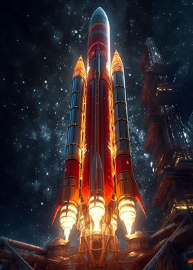 Red Rocket In Starry Sky