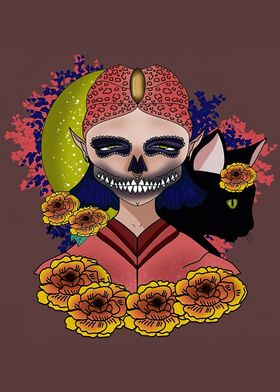 calavera catrina black cat