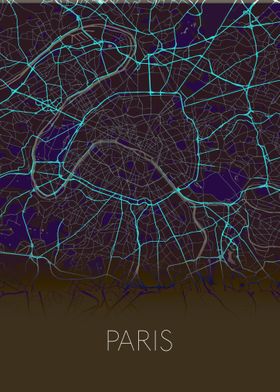 Paris black teal city map