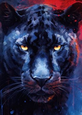 Blue and Red Panther Art