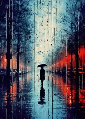 Lonely person in rain