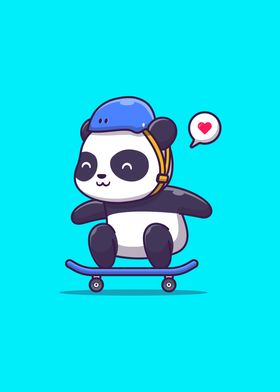 Cute Panda Play Skateboard