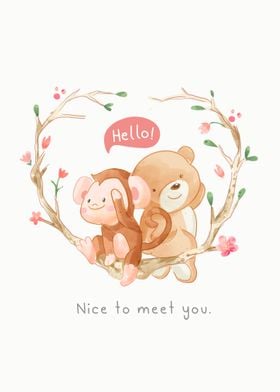 Cute bear and monkey