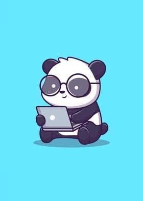 Cute Panda Playing Laptop