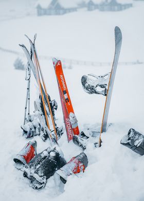 ski gear on the snow