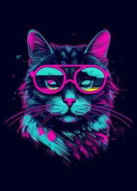 Violet Neon Cat with Glass