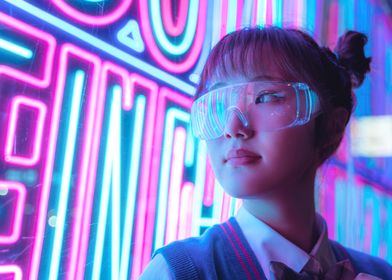 Asian schoolgirl neon glow