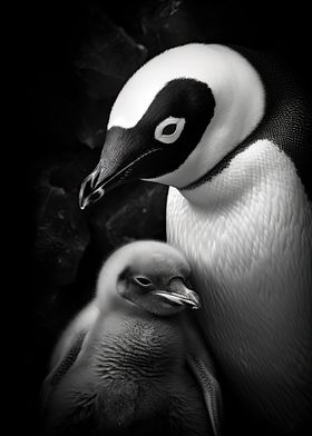 Penguin mom with child