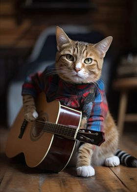 Cat plays guitar