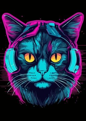 Violet Neon Cat Poster