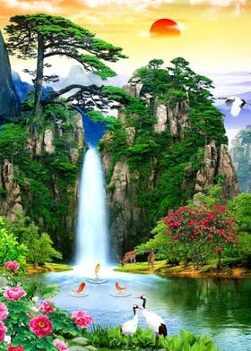 Waterfall Asian Landscape