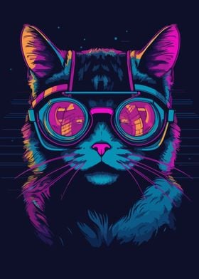 Neon Cat with Disco Style
