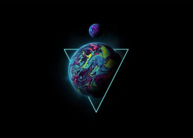 planet neon triangle space