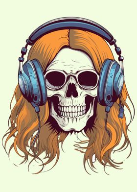 Red Hair Skull Headphone